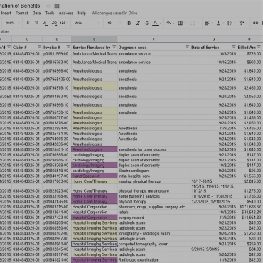 Sample EOB Tracking Spreadsheet